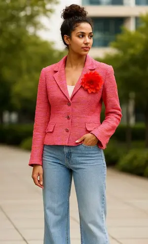 St. John Couture Pink Blazer with Flower Brooch 10 / M