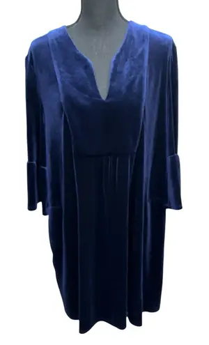 Jude Connally Kerry Velvet Navy Blue Dress Size XL 3/4 Bell Sleeves Pockets