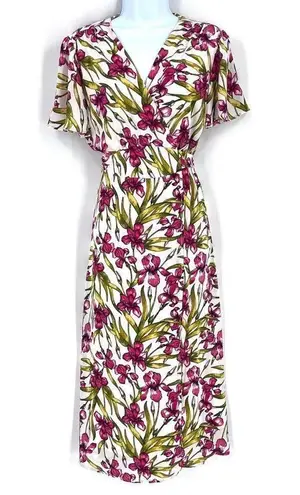 June and Hudson  Women's Floral Wrap Dress Maxi Spring Tie Back Red White Size larg