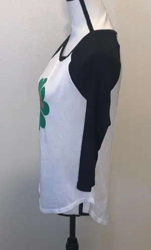 Wound Up St. Patrick’s Day Shamrock 3/4 Sleeve Baseball Style Shirt White Black