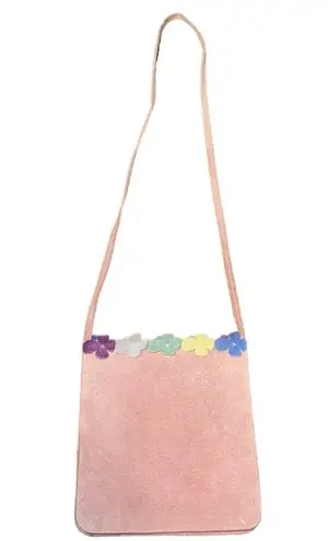 Furla Dusty Rose Suede Leather Handbag Multicolor Flower Petal Embellishments