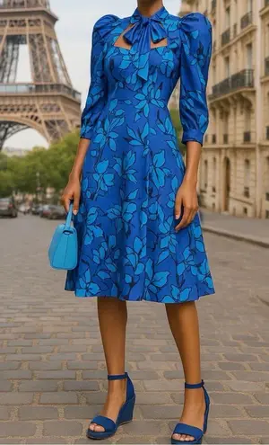 Black Halo mirabel neck tie floral dress