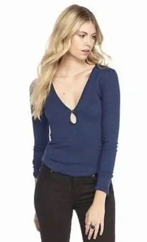 Free People  Indigo Ribbed Knit Long Sleeve Top