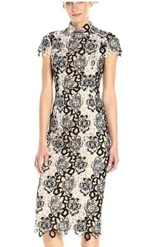 Monique Lhuillier black-white floral lace dress