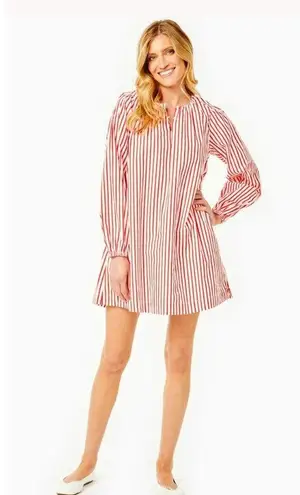 NWT Addison Bay Cotton Poplin Port Dress Super White Poppy Stripe Medium Red