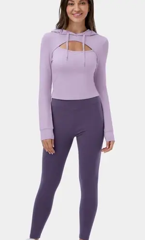 Halara NEW Hooded Drawstring Cut Out Cropped Casual Hoodie Sweatshirt