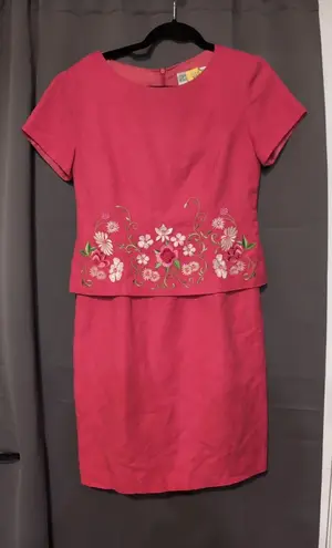Jessica Howard Vintage Pink Midi Dress, Floral Embroidered Dress, Sz 6, Faux Set