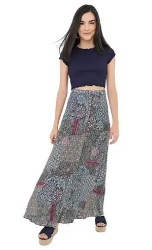 Desigual Icarus Print Button-Front Maxi Skirt Floral Bohemian Size 4 New
