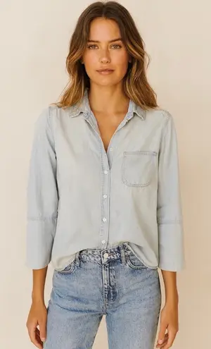Bella Dahl 100% Tencel Chambray Lightweight Blue Top XS Coastal Resort Wear