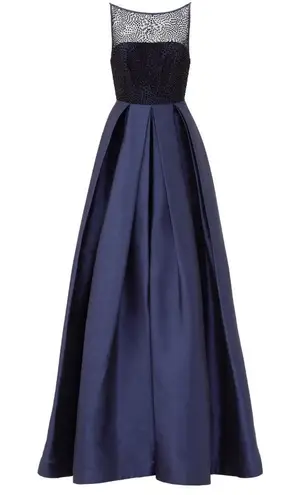 Monique Lhuillier ML Francesca Puff Ball Gown Dress in Navy Blue Size 10