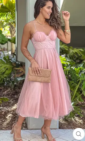 BLUSH TULLE MIDI DRESS WITH LACE Medium NWT Pink