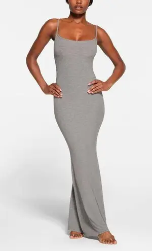 SKIMS SOFT LOUNGE LONG SLIP DRESS, HEATHER GREY, SIZE LARGE, $80