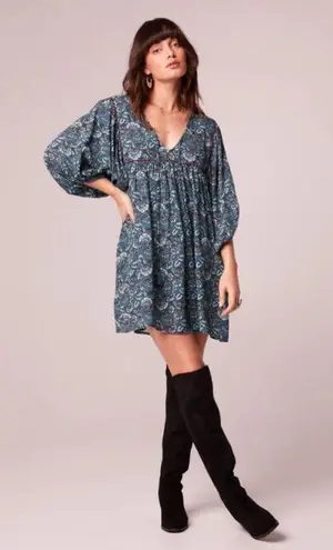 Band of the Free Mallory Teal Floral Babydoll Mini Dress | Size XS Green