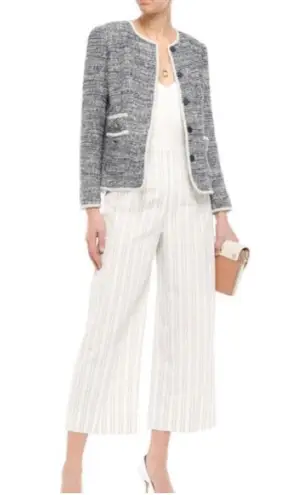 Rebecca Taylor Stripe Crop Pant 8 Wide Leg Linen NWOT