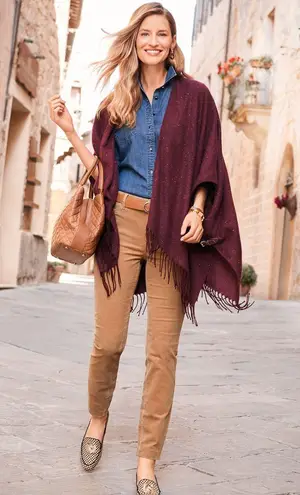 Talbots  Donegal Fringe Trim Ruana Shawl Wrap with Side Buckle Size XS/S Cozy thumbnail 3