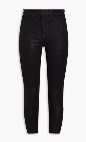 L'Agence Women Margot High Rise Skinny Jeans Silver Glitter Coated Black Size 25