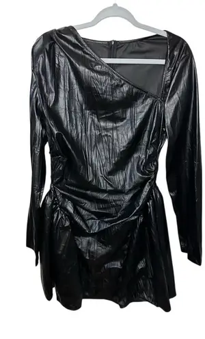 Micas Shop Black Faux Leather Long Sleeve Party Mini Dress XL