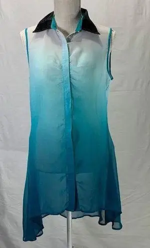 Firmiana Lily by Ombre Beach Cover Up White to Teal Size Small