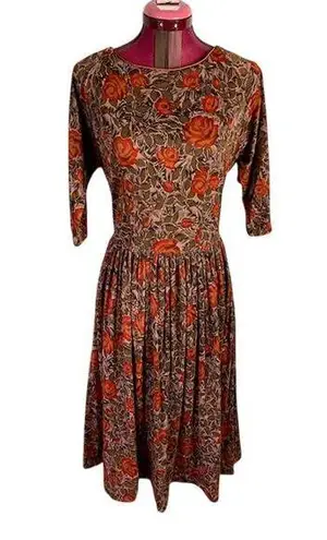 dress floral rust brown boho midi Orange
