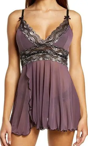 Coquette Lace Trim Babydoll Purple Slip Teddy