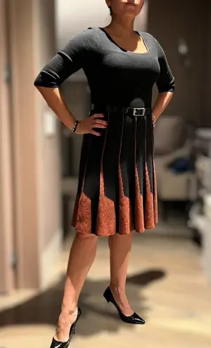 Peruvian Connection Parc Royal Dress Pima Cotton Black/Copper A-Line Knit Small