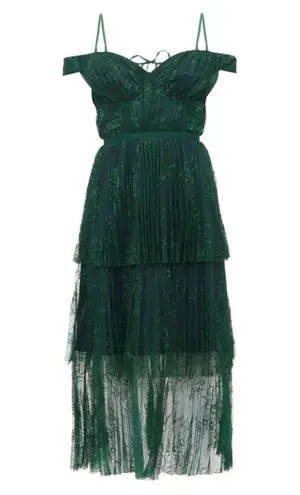 Self Portrait Self-Portrait Green Off Shoulder Fine Lace Dress
