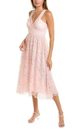 Monique Lhuillier ML Lace Halter Midi Dress in Rose Quartz NWT, Size 10
