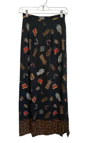 Vintage 90s Black Funky Wacky Weird Fashion MIDI Skirt Animal Print size 4