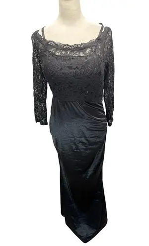 Black Full Length Dress Lace Top On Off Shoulder Bodycon Angel Fashions Formal Size L