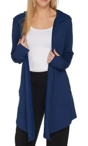 Cuddl Duds Ultra Soft Comfort Navy Blue Hooded Open Cardigan Sweater - Image 1