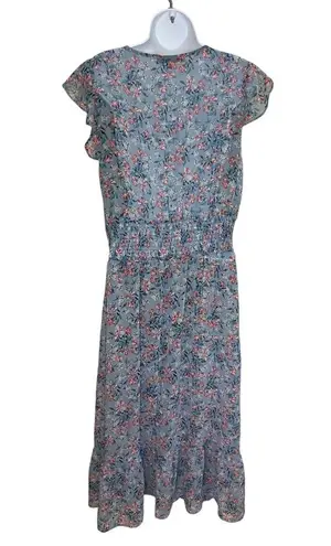 Gypsies & Moondust Women Short Sleeve BLUE Floral Midi Dress Size Large