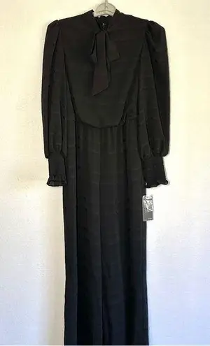 Julia Jordan Jumpsuit 6 Black Long Sleeves Elastic Neck Bow Polyester New