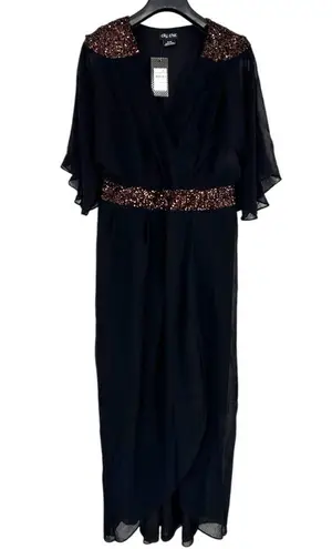 City Chic Black Bronze Sequin Demi Maxi Dress size XS/14 Elbow Flutter Sleeves