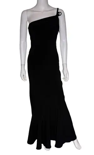 Halston Heritage HALSTON Women’s Sybil Crepe Sleeveless Asymmetrical Neck Gown Black 0