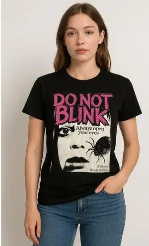 I Stole Your Grandpa’s Shirt “Do Not Blink” Horror Graphic Tee S Black