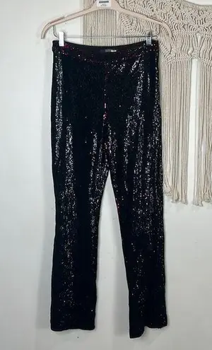 Badgley Mischka  Plum Pink black Sequin party Pants Size 2 straight 80's disco