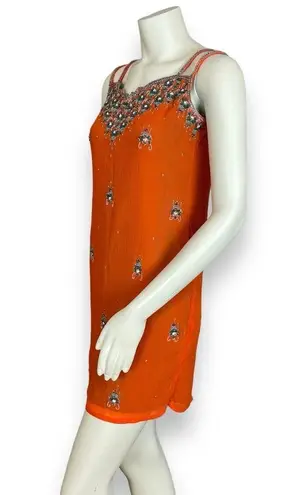 None 5 for $25! Last Chance! Beaded‎ Dress Altered Indian Tunic Mini Strappy Orange