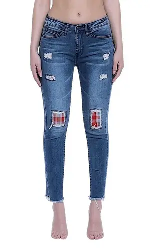 Hectik7 by Natalia Womens Blue Distressed Patched Skinny Jeans Size 7 Junior