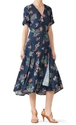 Fifteen Twenty Navy Blue Floral Wrap Midi Dress M