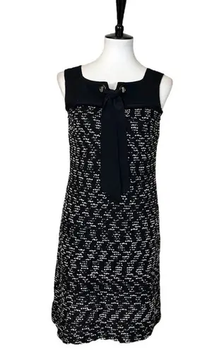 St. John Women’s Dress Shift Tweed Silk Ribbon Tie Sleeveless Black White Size 4