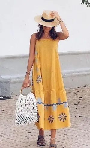 ZARA Yellow dress with blue details .