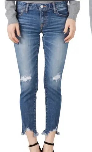 MOUSSY Vintage Distressed Fringe Hem Ankle Skinny Blue Size 26