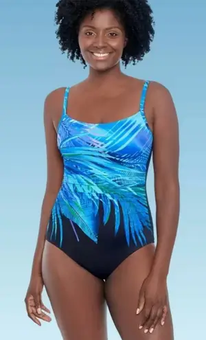 NWT: Dreamsuit 1 pc Swimsuit w Ruched Sides & Slimming Tummy Control Technology Blue Size 14 - Image 1