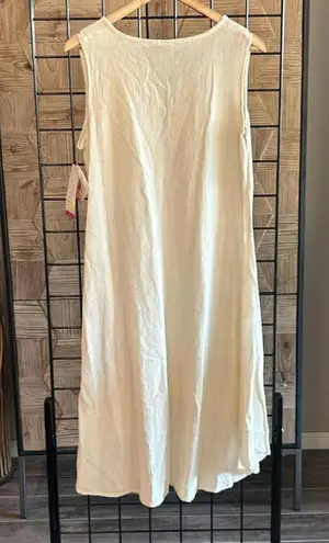 NWT Manta Del Lago Dress Medium Beige Tank Embroidered Boho Casual