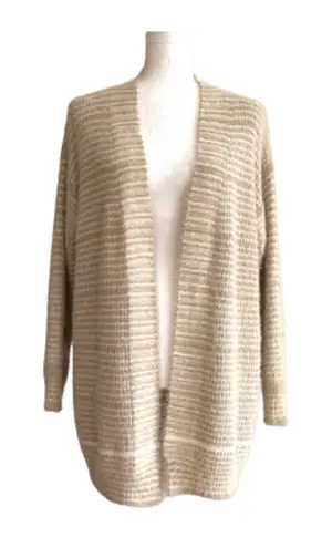Debut Cardigan Sweater Taupe Cream Stripe Open Front Eyelash Soft Sweater Small