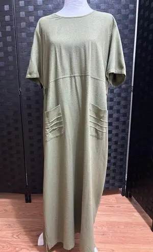 Notations 100% Silk Maxi Dress Women’s XL Sage Lagen Look Boho Natural Hippie