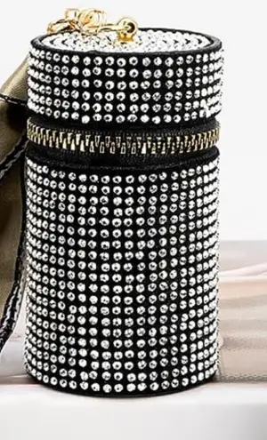 Womens Black Bling Lipstick Case Bag Charm with Twilly in Black 2” x 3.7” thumbnail 1