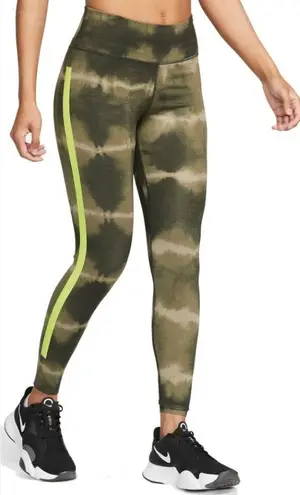 Nike NWT Women's  Dri-FIT One Luxe Mid-Rise Printed Training Leggings Green Volt