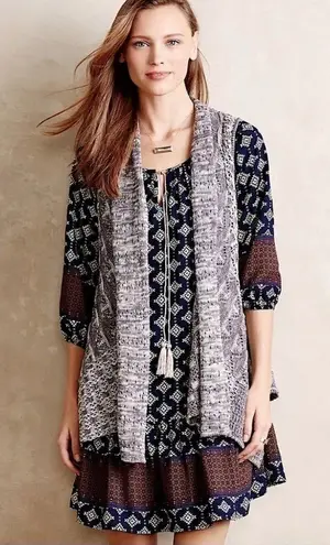 Anthropologie Moth Lavena Pointelle Vest Womens XS Gray Draped Crochet Cardigan