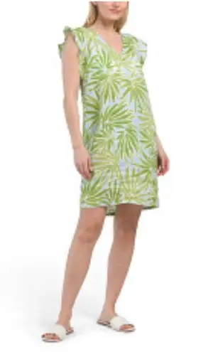 Sigrid Olsen 100% Linen Women Small Lime Green/Blue short sleeve Dress